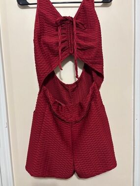 Cutout Athletic Shorts Romper in Burgundy